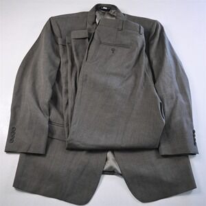 Vtg USA Made 46R 36x34 Brown Gray Birdseye Wool Mens Jacket Pants Suit